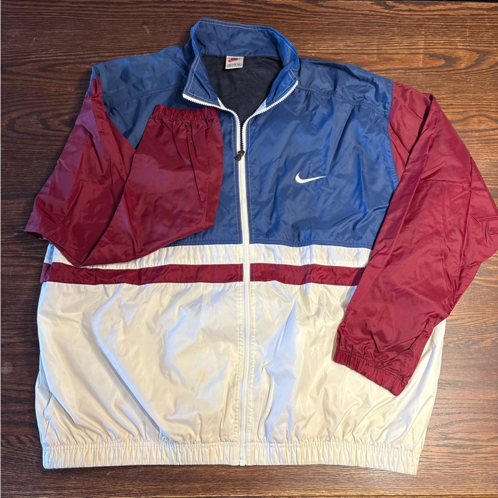 Nike Men's Burgundy, Blue, and White Windbreaker